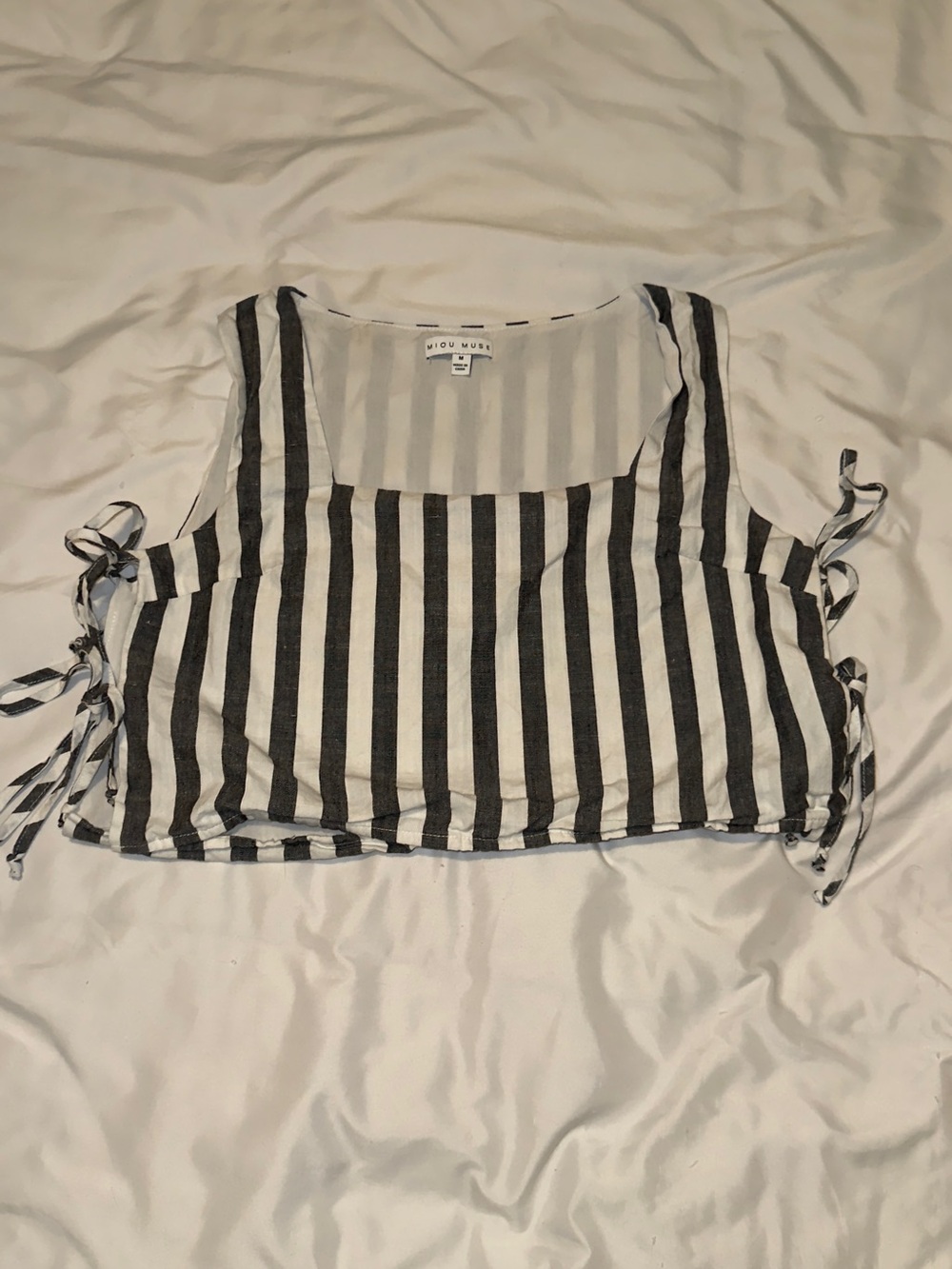 Miu Miu Black & White Striped Tie-Side Crop Top